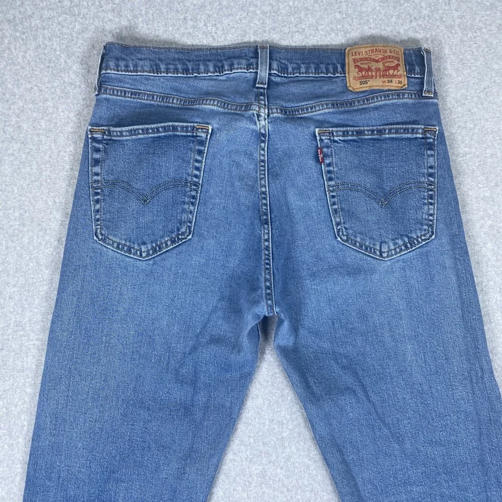 Levi's 505 Regular Fit Jeans Mens 34x30 Blue Straight Leg Stretch